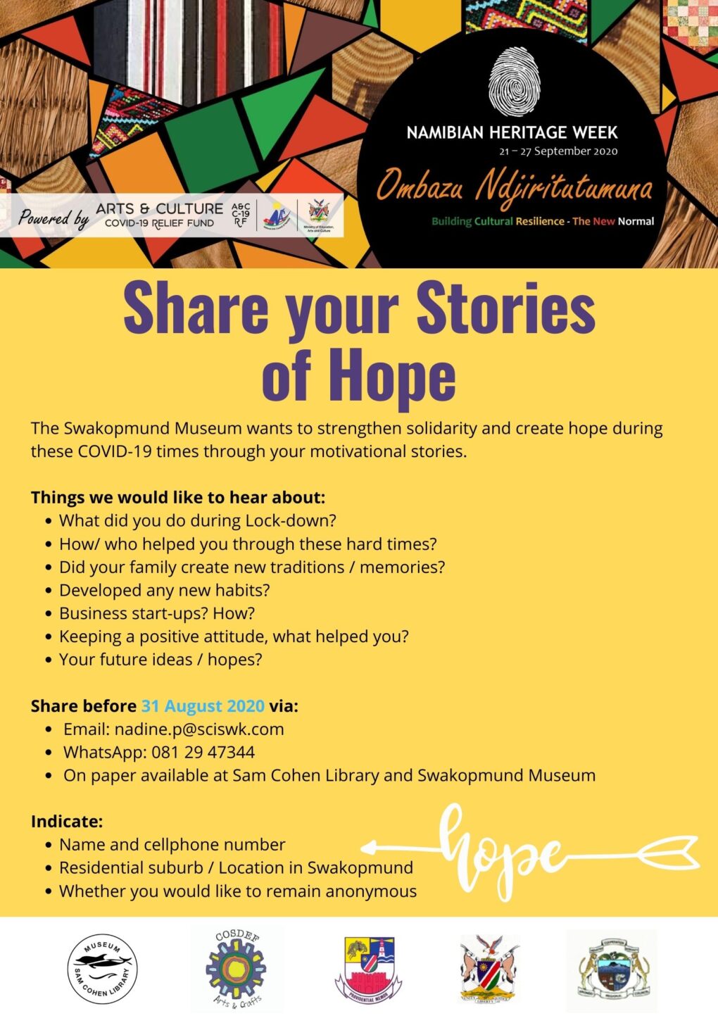 Teilen Sie Ihre Geschichten der Hoffnung mit uns (das Poster)